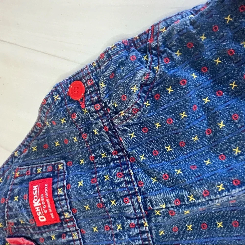 Vintage Osh Kosh B’Gosh denim‎ x o tic tac toe printed overalls 24M